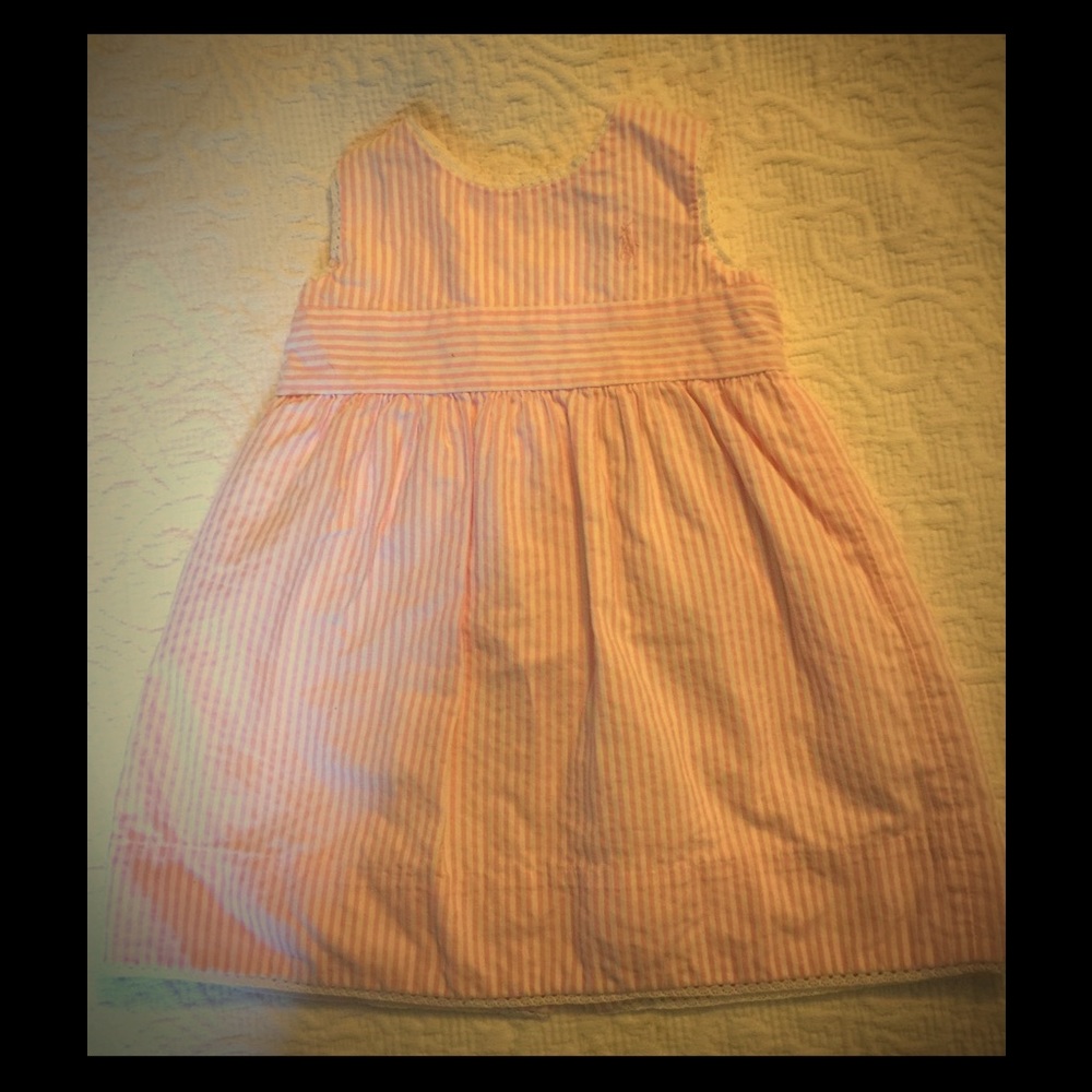RL Polo baby dress-pink/white seersucker 3-6 mo